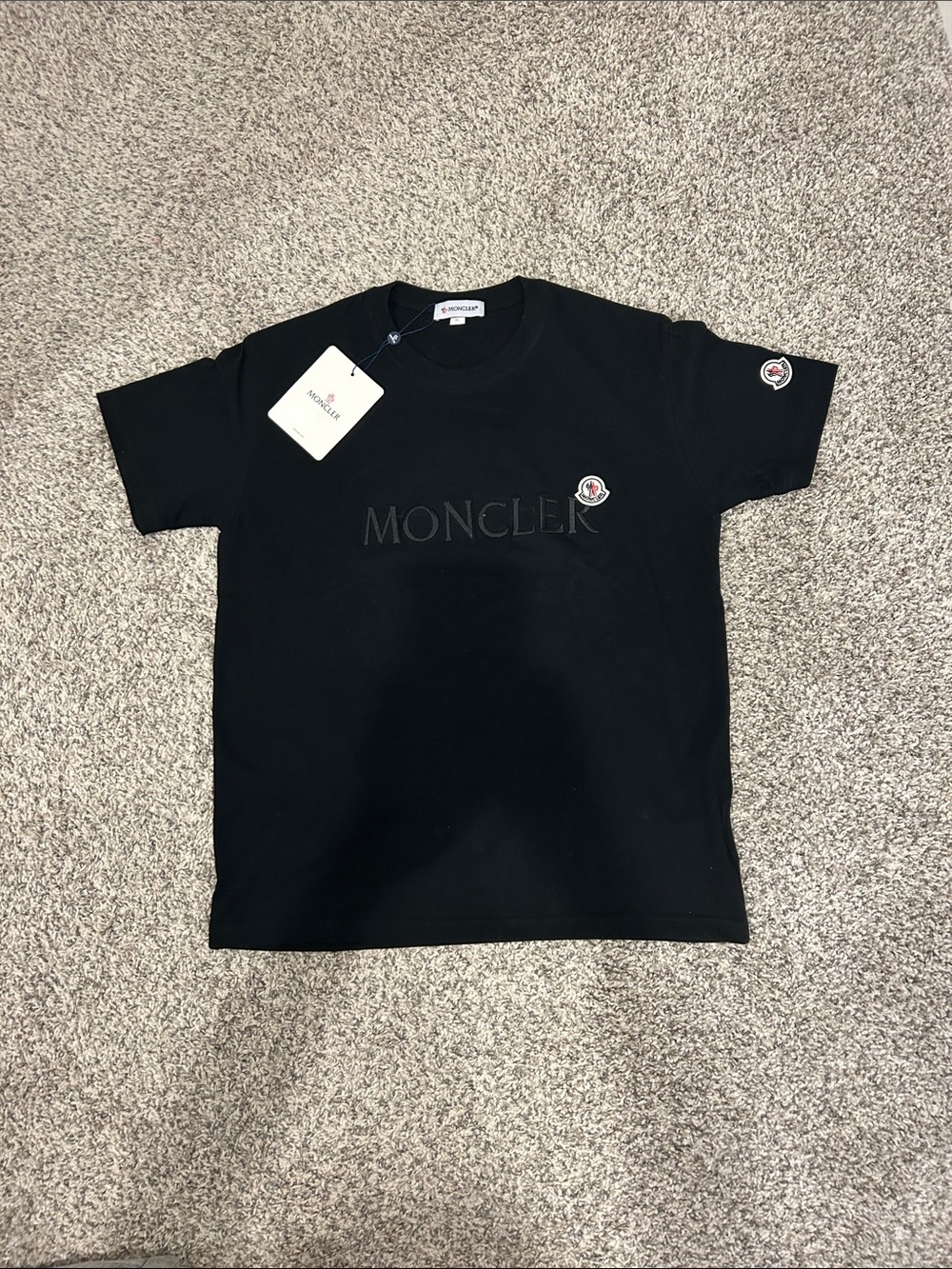 Moncler Black Short-Sleeve Logo Tee with Sleeve Patch